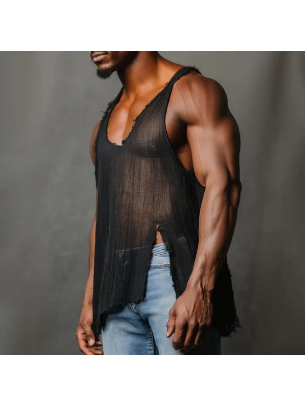Men's Casual Deep V-neck Light Linen Comfortable Breathable Vest Casual Fitness Daily Sleeveless Vest Club Top - Ootdmw.com 