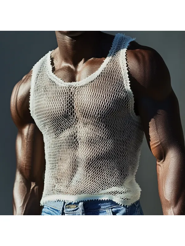 Men's Casual Deep V Neck Mesh Comfortable Breathable Vest Casual Fitness Everyday Sleeveless Tops Club Tops - Anrider.com 