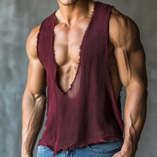 Men's Casual Deep V Neck Linen Comfortable Breathable Vest Casual Fitness Everyday Sleeveless Tops Club Tops - Jumbochic.com 