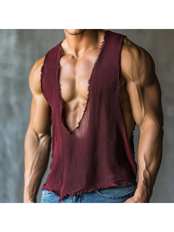 Men's Casual Deep V Neck Linen Comfortable Breathable Vest Casual Fitness Everyday Sleeveless Tops Club Tops - Ootdmw.com 