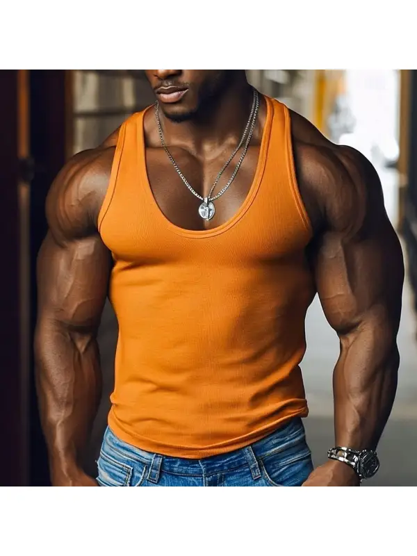 Men's Tank Top Undershirt Sleeveless Deep U Sporty Ribbed Plain Outdoor Casual Going Out - Anrider.com 