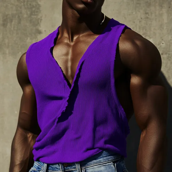 Men's Casual Deep V Neck Super Stretch Comfortable Breathable Vest Casual Fitness Daily Sleeveless Tops Club Tops - Jumbochic.com 