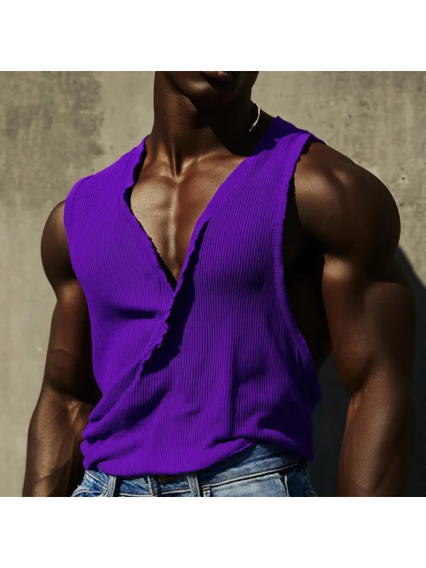 Men's Casual Deep V Neck Super Stretch Comfortable Breathable Vest Casual Fitness Daily Sleeveless Tops Club Tops - Ootdmw.com 
