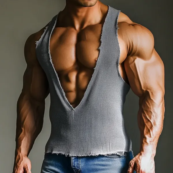 Men's Casual Deep V Neck Super Stretch Comfortable Breathable Linen Vest Casual Holiday Everyday Sleeveless Tops - Jumbochic.com 