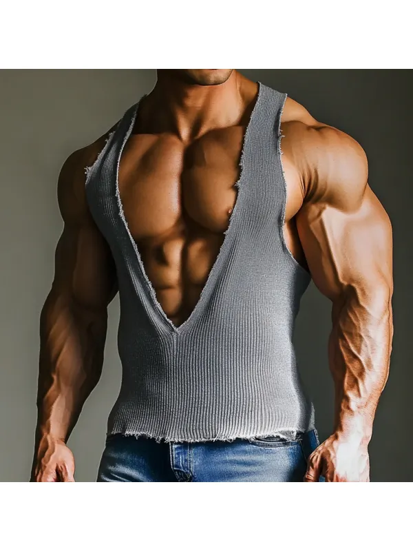 Men's Casual Deep V Neck Super Stretch Comfortable Breathable Linen Vest Casual Holiday Everyday Sleeveless Tops - Ootdmw.com 