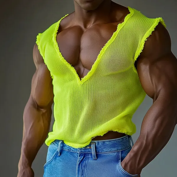 Men's Casual Deep V Neck Mesh Comfortable Breathable Vest Casual Fitness Everyday Sleeveless Tops Club Tops - Spiretime.com 