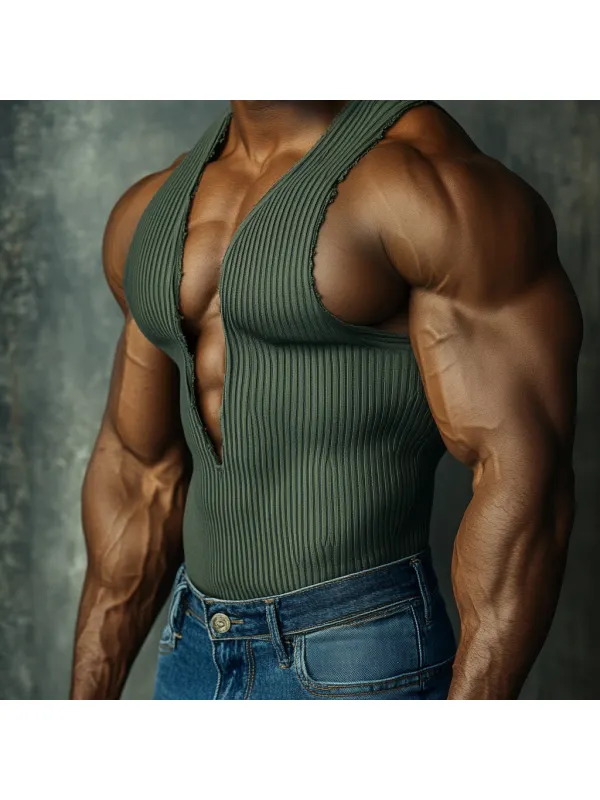 Men's Casual Deep V Neck Super Stretch Comfortable Breathable Vest Casual Fitness Slim Fit Everyday Sleeveless Tops Clu - Ootdmw.com 
