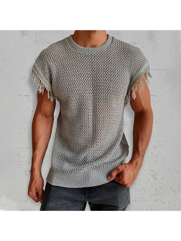 Men's Fringed Sheer Sleeveless Top - Aptkoi.com 