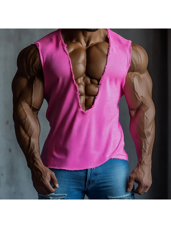 Men's Casual Deep V-neck Super Stretch Comfortable Breathable Vest Casual Fitness Daily Sleeveless Top - Ootdmw.com 