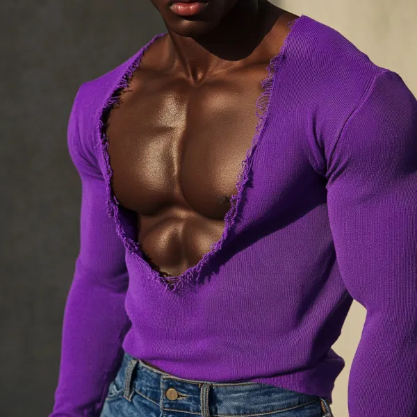 Men's Casual Oversized Collar Comfortable Breathable T-shirt Casual Fitness Daily Short-sleeved Pullover Long-sleeved T - Keymimi.com 