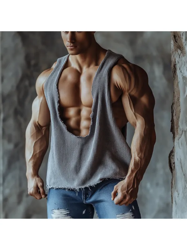 Men's Casual Deep V Neck Extra Large Stretch Comfortable Breathable Vest Casual Fitness Daily Sleeveless Top Club Top - Anrider.com 