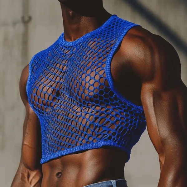 Men's Casual Mesh Comfortable Breathable Cropped Vest Casual Fitness Everyday Sleeveless Tops Club Tops - Ootdyouth.com 