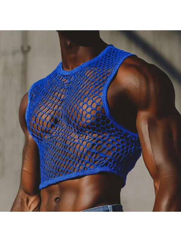 Men's Casual Mesh Comfortable Breathable Cropped Vest Casual Fitness Everyday Sleeveless Tops Club Tops - Anrider.com 