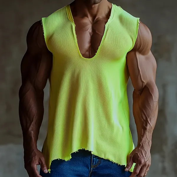 Men's Casual Deep V Neck Super Stretch Comfortable Breathable Vest Casual Fitness Sleeveless Top Club Series - Jumbochic.com 