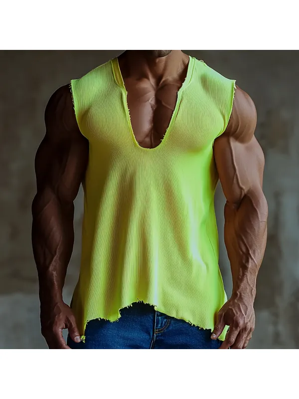 Men's Casual Deep V Neck Super Stretch Comfortable Breathable Vest Casual Fitness Sleeveless Top Club Series - Frontiercool.com 
