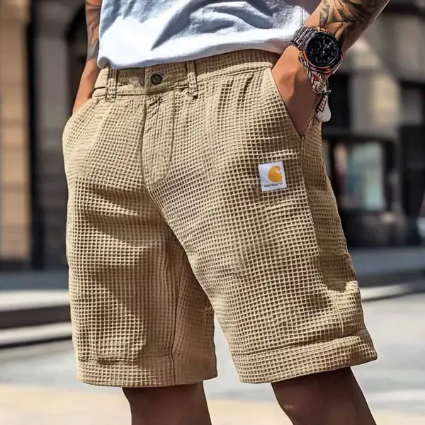Men's Vintage Waffle Knit Surf Khaki Shorts - Zivinfo.com 