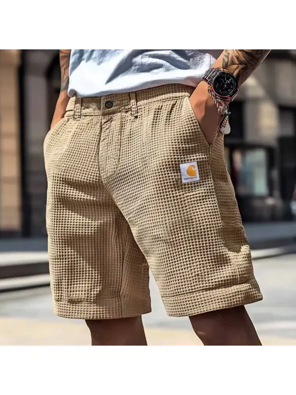 Men's Vintage Waffle Knit Surf Khaki Shorts - Frontiercool.com 