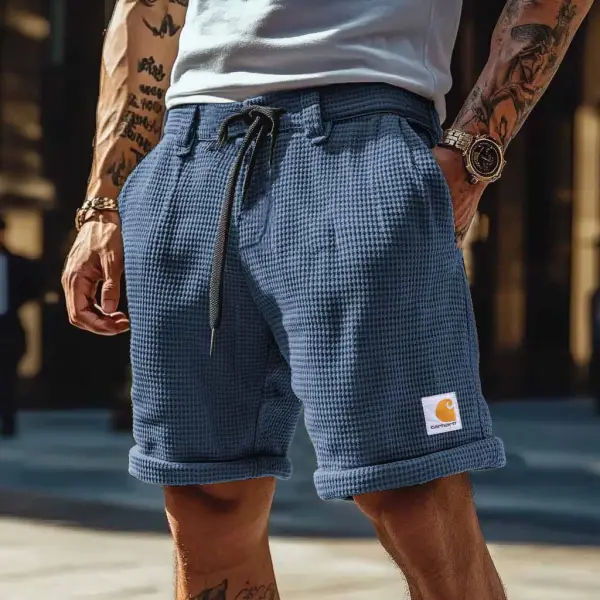 Men's Vintage Waffle Knit Casual Drawstring Surf Shorts - Spiretime.com 