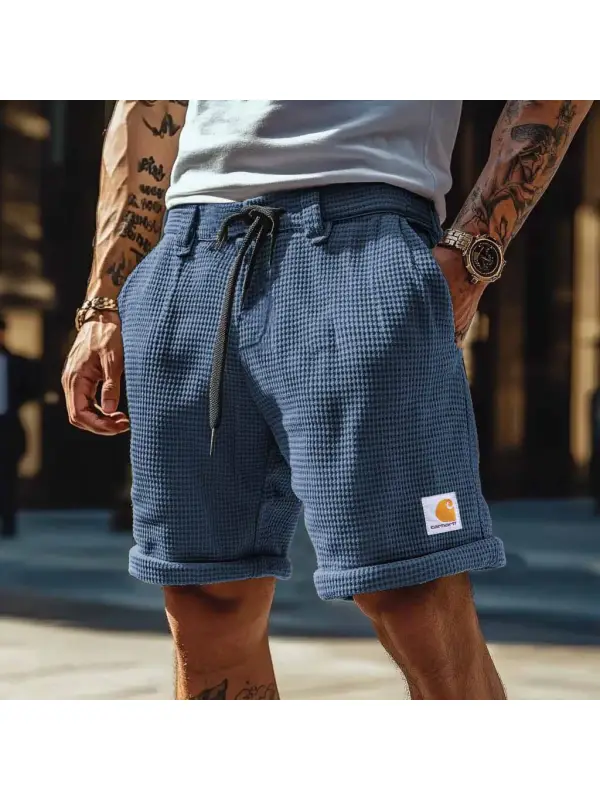 Men's Vintage Waffle Knit Casual Drawstring Surf Shorts - Anrider.com 