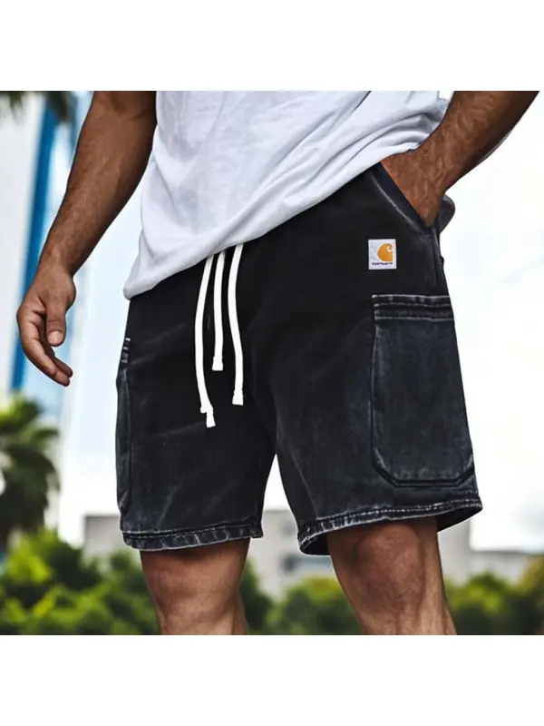 Men's Vintage Washed Distressed Denim Pocket Casual Walkshort Workwear Cargo Shorts - Frontiercool.com 
