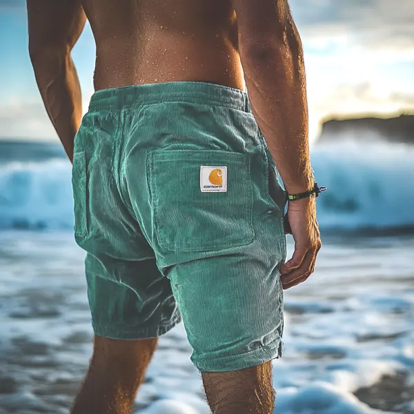Men's Casual Corduroy Shorts With Stylish Pockets And Adjustable Waistband - Spiretime.com 
