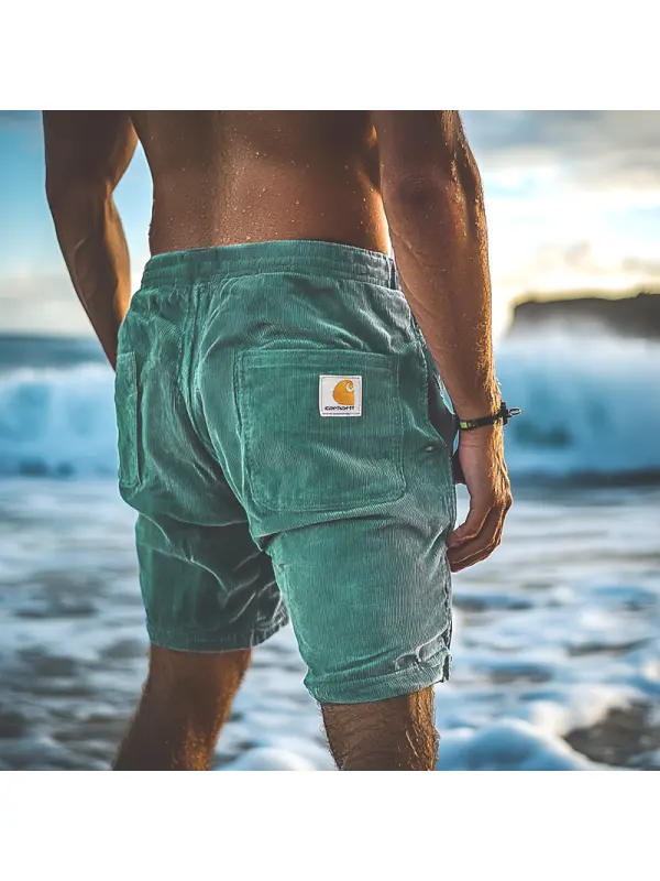 Men's Casual Corduroy Shorts With Stylish Pockets And Adjustable Waistband - Frontiercool.com 