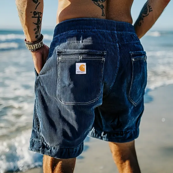 Men's Casual Corduroy Shorts With Stylish Back Pocket Design - Spiretime.com 