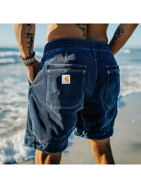 Men's Casual Corduroy Shorts With Stylish Back Pocket Design - Ootdmw.com 