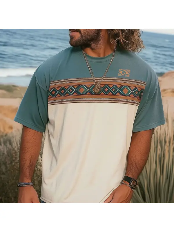 Unisex Vacation Surf Logo Print Ethnic Graphic Oversized Contrast Color T-Shirt - Anrider.com 