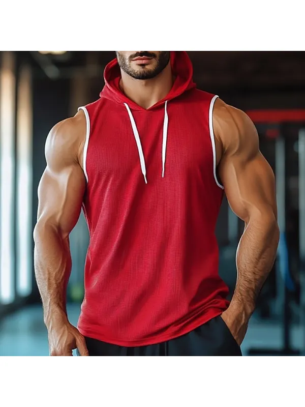 Men's Solid Color Fashion Sports Classic Hooded Street Casual Tank Top - Ootdmw.com 