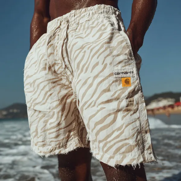 Men's Vintage Beach Casual Zebra Print Shorts - Ootdyouth.com 