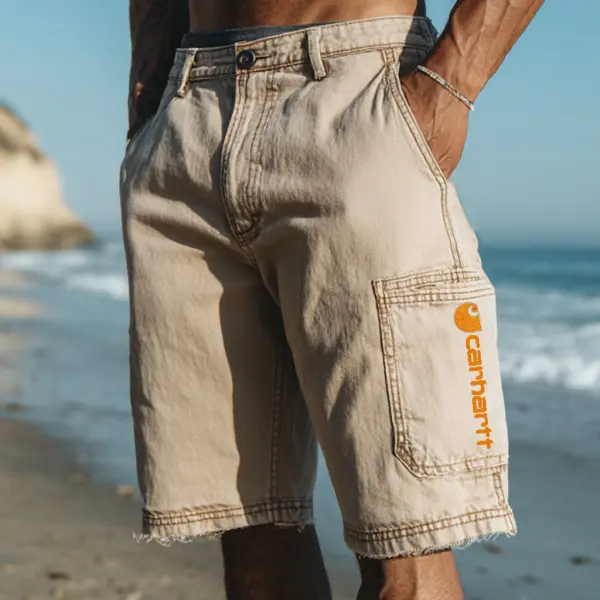 Men's Vintage Distressed Khaki Beach Casual Work Shorts - Ootdyouth.com 