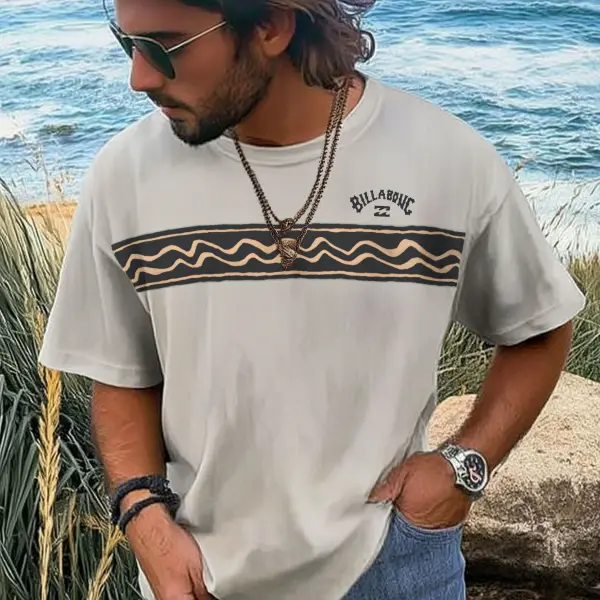 Unisex Vacation Surf Logo Print Ethnic Graphic Oversized Contrast Color T-Shirt - Ootdyouth.com 