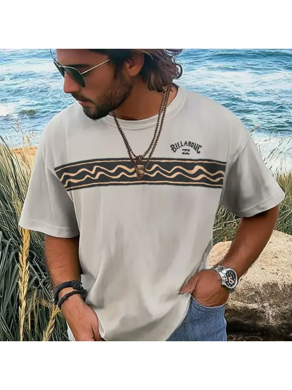 Unisex Vacation Surf Logo Print Ethnic Graphic Oversized Contrast Color T-Shirt - Ootdmw.com 