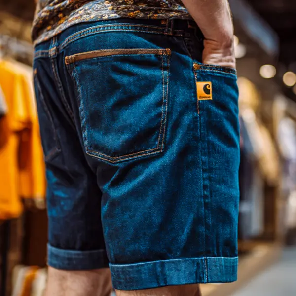 Classic Blue Denim Shorts With Rolled Hem - Spiretime.com 