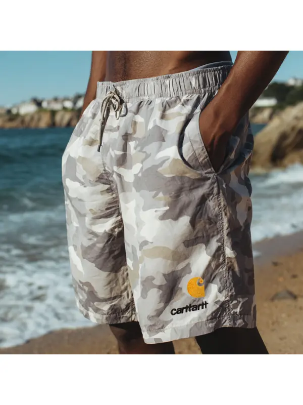 Men's Retro Beach Casual Camouflage Print Shorts - Ootdmw.com 
