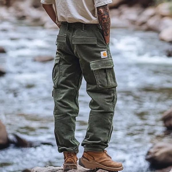 Men's Deep Sea Green Cargo Pants With Multi-Pockets For Outdoor Adventures - Ootdyouth.com 