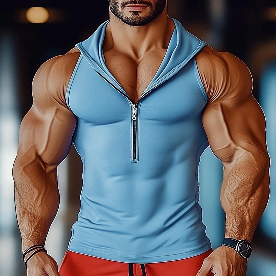 Men's Muscle-Fit Zip-Up Tank Top For Fitness Enthusiasts