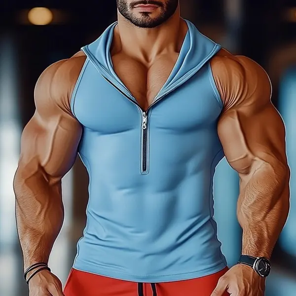 Men's Muscle-Fit Zip-Up Tank Top For Fitness Enthusiasts - Jumbochic.com 