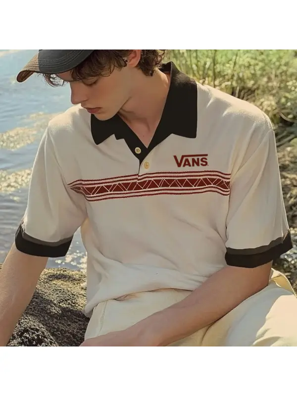 Unisex Holiday Surfing Logo Print Ethnic Style Wave Pattern Contrast Color POLO Shirt - Ootdmw.com 