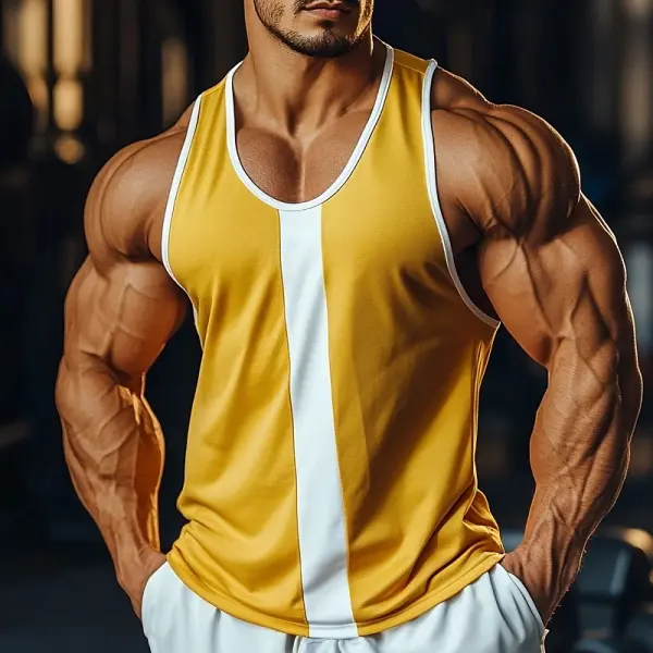 Men's Fashion Classic Color Matching Street Casual Sleeveless Round Neck Sports Tank Top - Jumbochic.com 