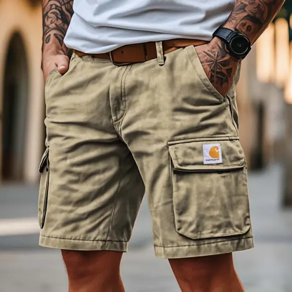 Men's Cargo Shorts Vintage Washed And Distressed Multi-Pocket Casual Surf Khaki Walkshort - Ootdyouth.com 