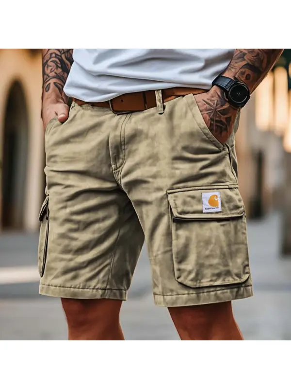 Men's Cargo Shorts Vintage Washed And Distressed Multi-Pocket Casual Surf Khaki Walkshort - Ootdmw.com 