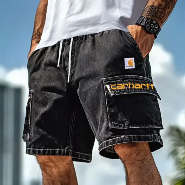 Men's Cargo Shorts Denim Washed Distressed Multi-Pocket Casual Black Walkshort - Wayrates.com 