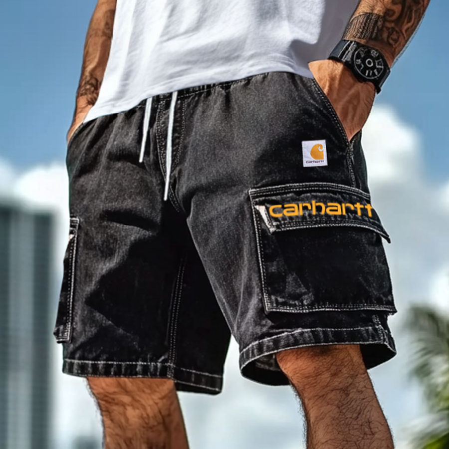 

Men's Cargo Shorts Denim Washed Distressed Multi-Pocket Casual Black Walkshort