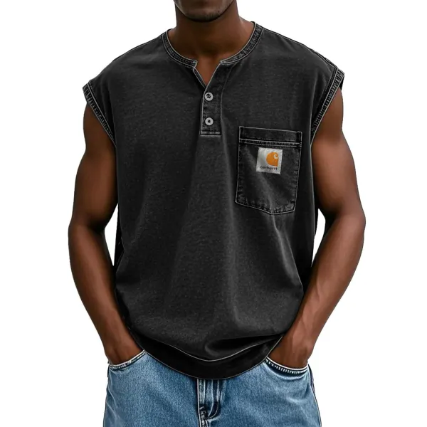 Men's Sleeveless Henley Collar Outdoor Casual Vest - Ootdyouth.com 