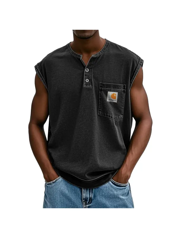 Men's Sleeveless Henley Collar Outdoor Casual Vest - Ootdmw.com 