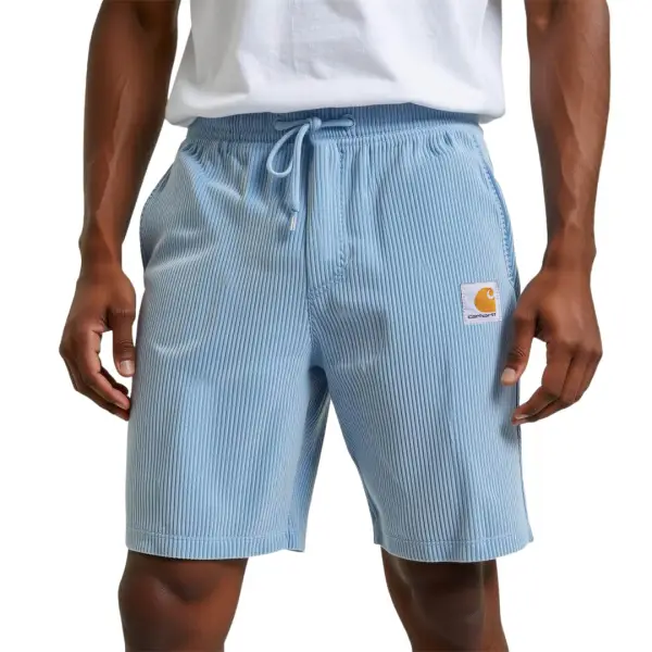 Men's Vintage Vertical Stripe Pit Elastic Drawstring Surf Shorts - Ootdyouth.com 