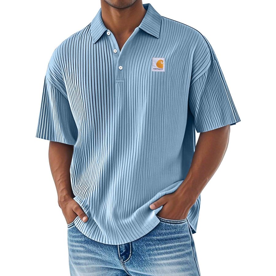 

Men's Vintage Solid Color Striped Polo Neck Short Sleeve T-Shirt