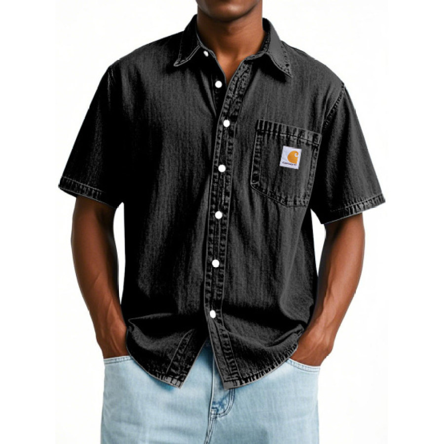 

Men's Vintage Distressed Washed Pocket Lapel Short Sleeve Shirt